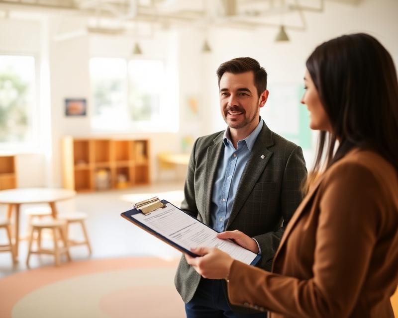 Parents touring a daycare facility