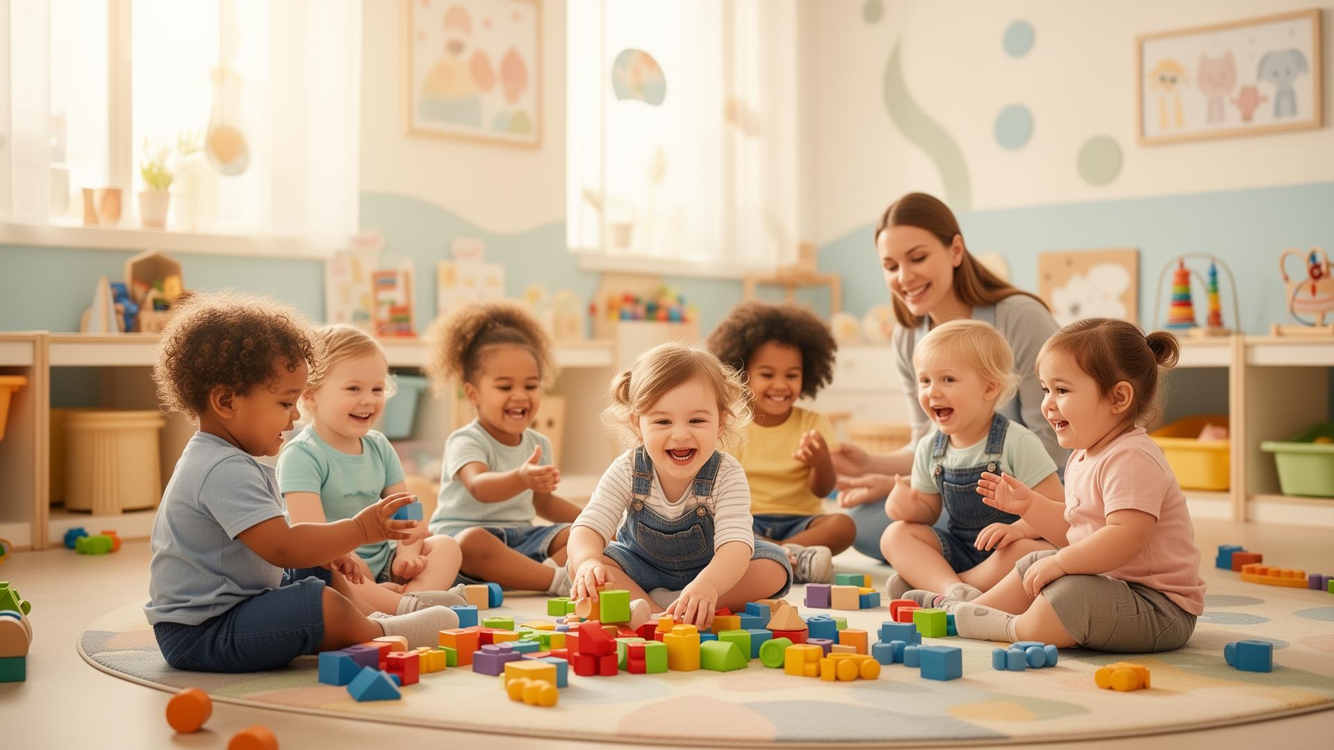 Happy children playing at a modern daycare in Etobicoke